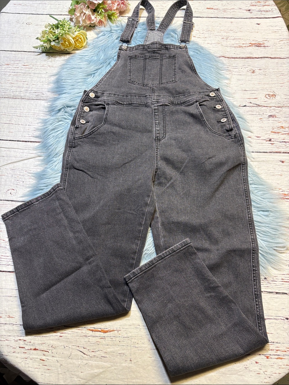 Women’s Charcoal Denim Overalls - Classic Bib Overalls Sz M